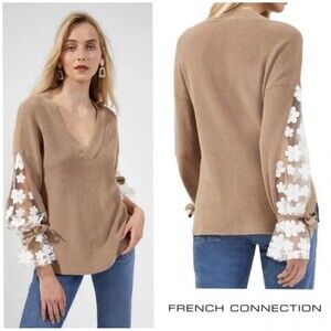 French Connection Women’s FT Caballo Lace Knits Sweater Pullover Brown Sz Small
